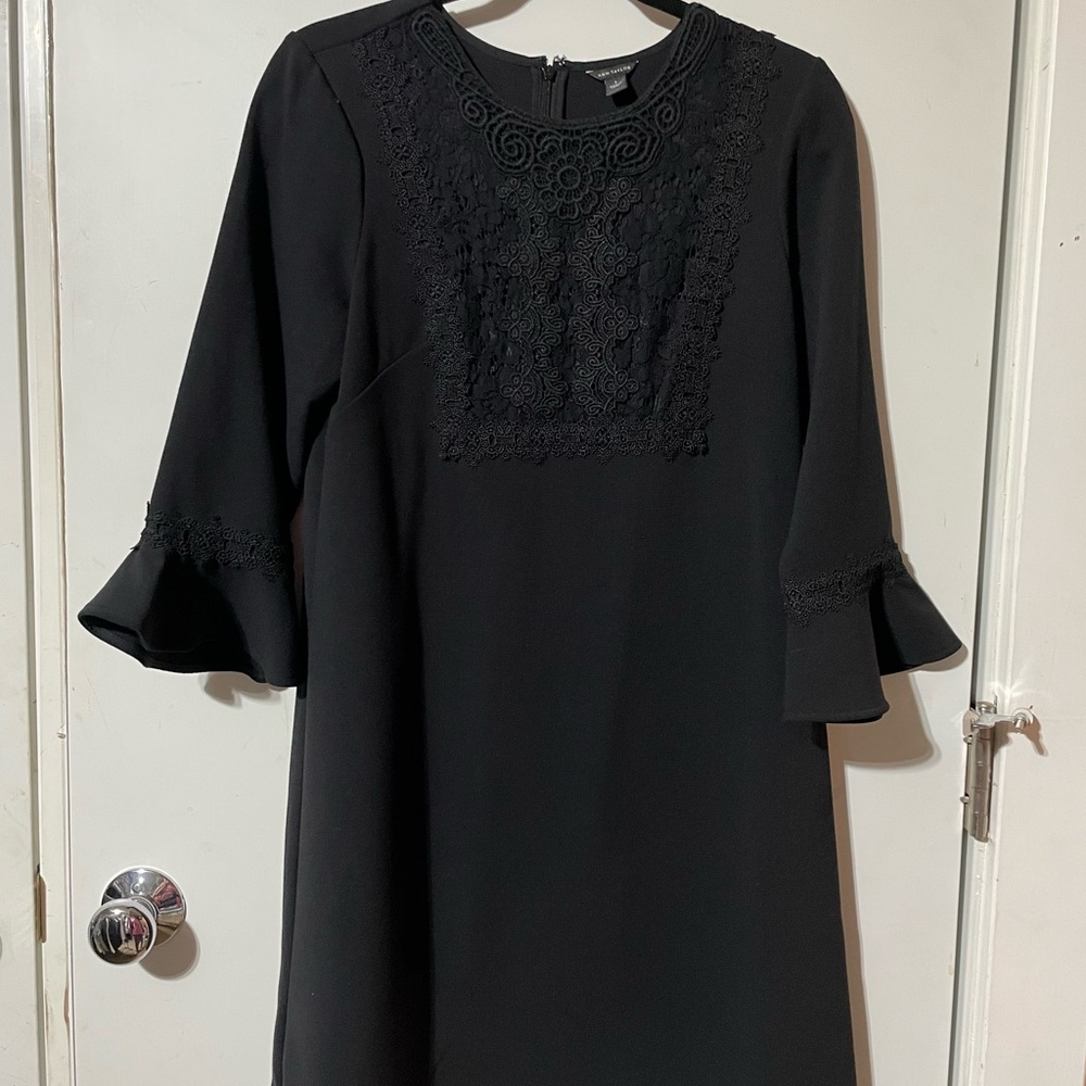 Ann Taylor Black Ruffled Lace Design A-line Dress